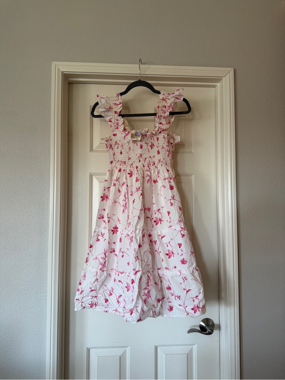 Hill House Ellie nap dress rose botanical pink white smocked shirred midi - Picture 2 of 6